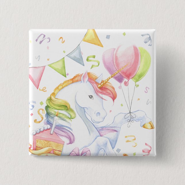 Birthday Unicorn 15 Cm Square Badge (Front)