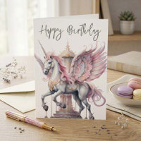 Birthday Unicorn Pegasus Carousel Horse Pink