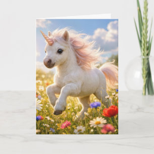 Birthday Unicorn Running In Wildflower Field Card