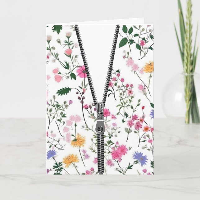 Birthday Unzipped Zipper on Wildflower Pattern Card (Front)