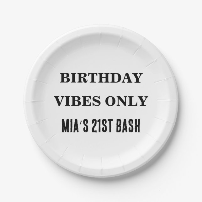Birthday Vibes Only Plates Custom Name & Age Desig (Front)