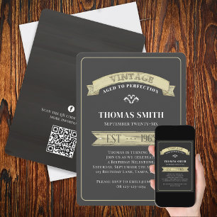 Birthday Vintage Gold Banner Simple Sign QR Code Invitation