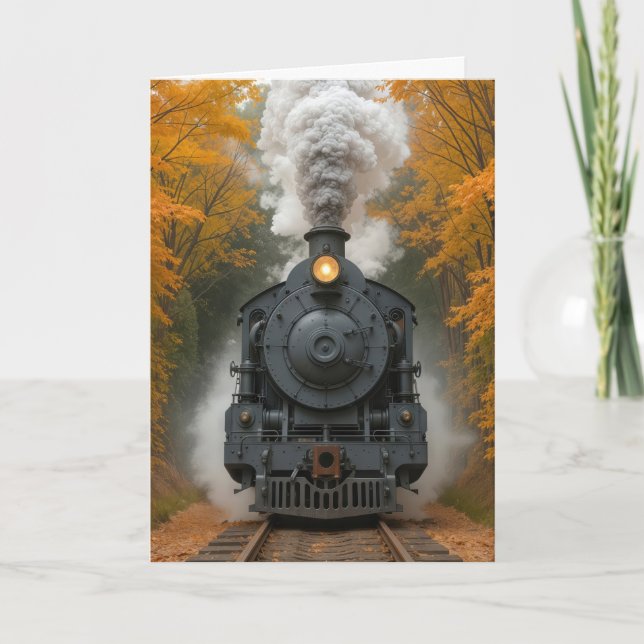 Birthday Vintage Steam Engine Autumn Woods Card (Front)