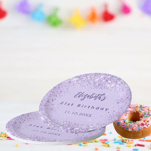 Birthday violet confetti elegant paper plate (Creator Uploaded)