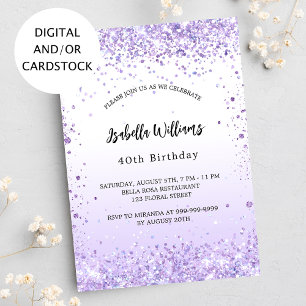 Birthday violet lavender confetti script invitation