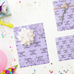 Birthday violet lavender glitter dust name wrapping paper sheet