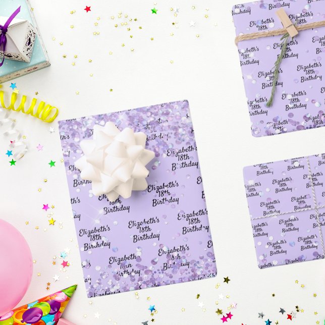 Birthday violet lavender glitter dust name wrapping paper sheet (Creator Uploaded)