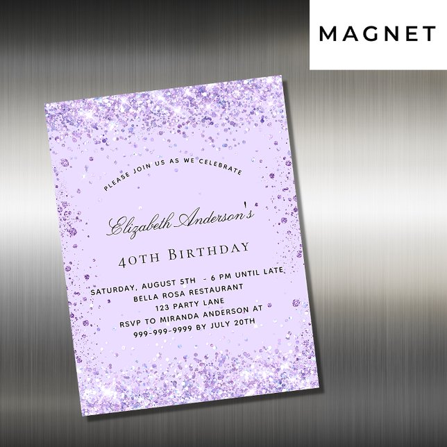 Birthday violet lavender glitter invitation magnet (Creator Uploaded)