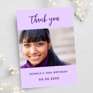 Birthday violet photo simple elegant thank you card