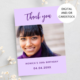 Birthday violet photo thank you card