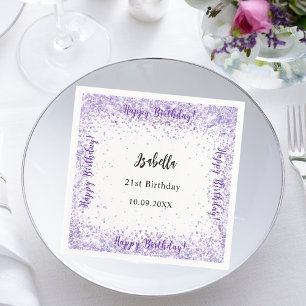 Birthday violet white confetti napkin
