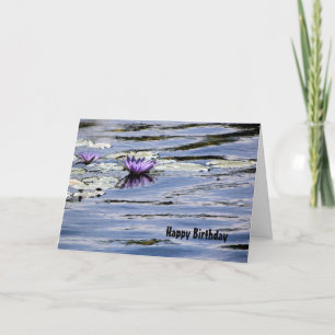 Birthday, Water Lily in Pastel Blue Pond Card