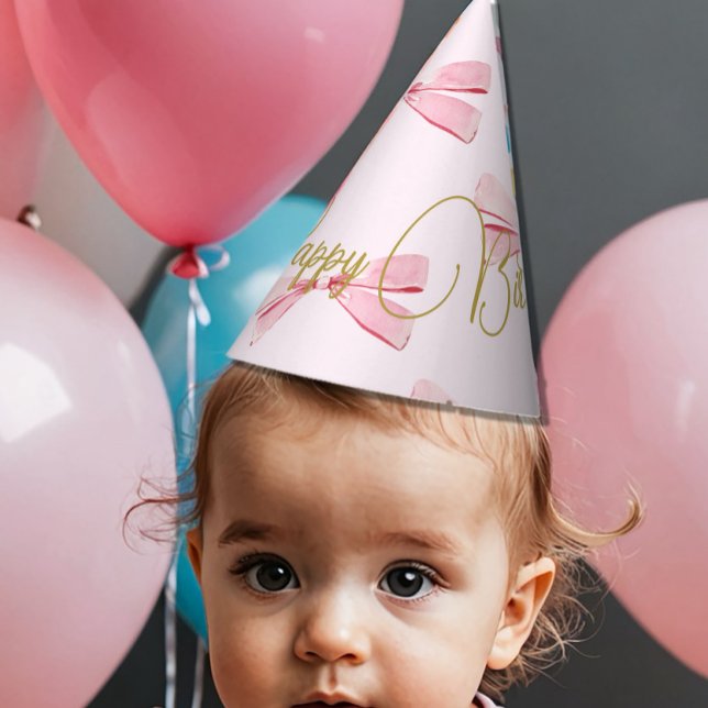 Birthday Watercolor Bow Cute Pink  Party Hat (Creator Uploaded)