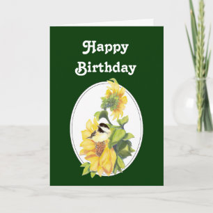 Birthday Watercolor Chickadee and Sunflower Card