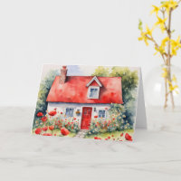 Birthday Watercolor Cottage With Poppies