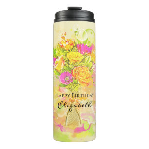 Birthday Watercolor Flower Bouquet Thermal Tumbler