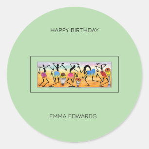 Birthday, Watercolor Heart Warming Dance Classic Round Sticker
