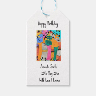 Birthday, watercolor Kenya African Art Joy Dance Gift Tags