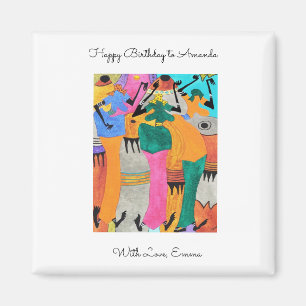 Birthday, watercolor Kenya African Art Joy Dance Magnet