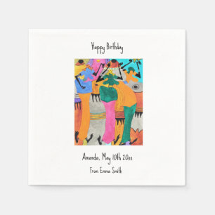 Birthday, watercolor Kenya African Art Joy Dance Napkin