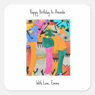 Birthday, watercolor Kenya African Art Joy Dance Square Sticker