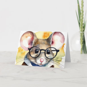 Birthday Watercolor Mouse With Glasses Card