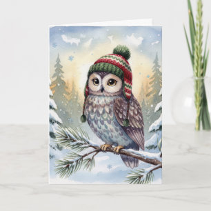 Birthday Watercolor Owl In Winter Hat Card