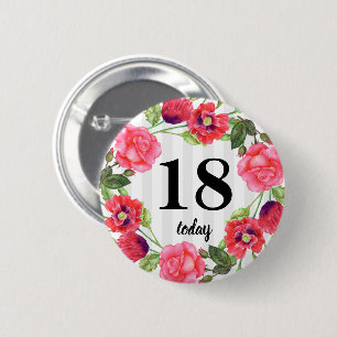 Birthday Watercolor Summer Flowers Circle Wreath 6 Cm Round Badge