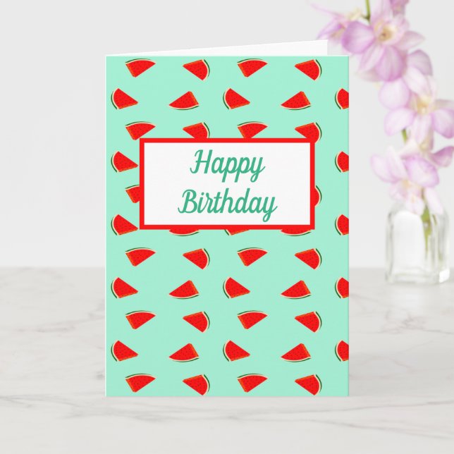 Birthday watermelon slices pattern green card (Orchid)