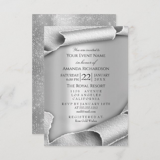 Birthday Wedding Anniversary 3D Grey Silver Invitation (Front/Back)