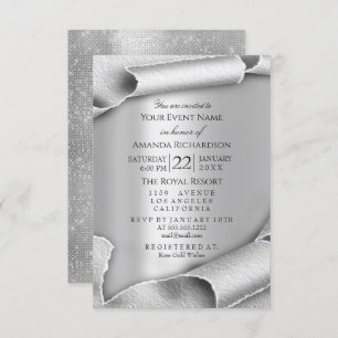 Birthday Wedding Anniversary 3D Grey Silver Invitation