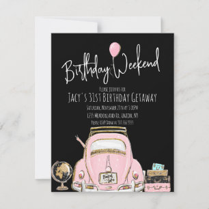 Birthday Weekend Travel Birthday Glitter Pink Invitation