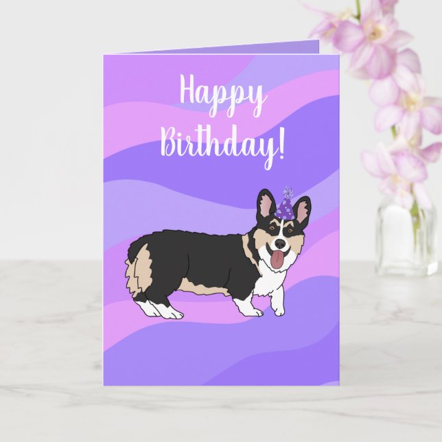 Birthday Welsh Corgi  Card (Orchid)