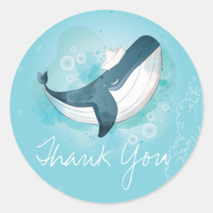 Birthday Whale Thank you Classic Round Sticker
