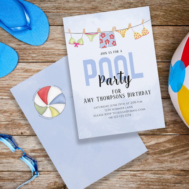 Birthday Whimsical Summer Pool Party Fun Swimsuits Invitation (Creator Uploaded)