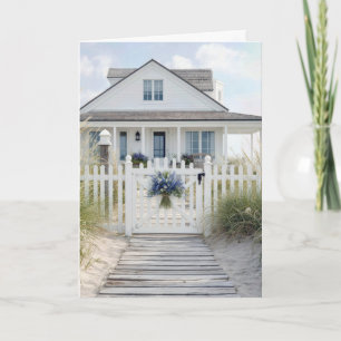 Birthday White Beach Cottage in Dune Grass Card