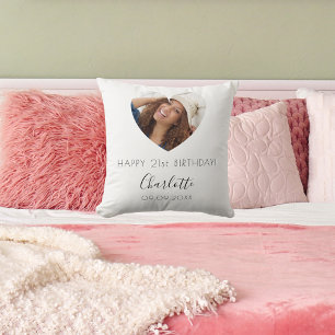 Birthday white black photo name script cushion