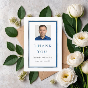 Birthday white blue photo thank you card