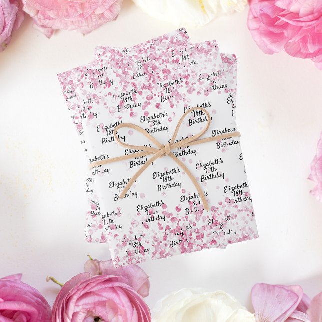 Birthday white blush pink glitter name wrapping paper sheet (Creator Uploaded)