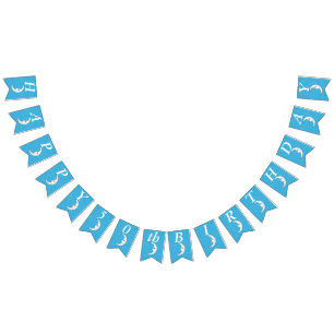 Birthday White Crescent Moon With Face Stars Aqua Bunting