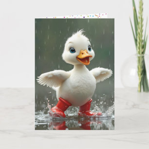Birthday White Duckling In a Rain Puddle  Card