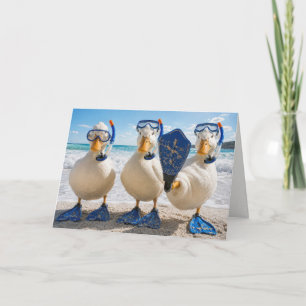 Birthday White Ducks with Snorkeling Gear Card