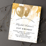 Birthday white gold balloons budget invitation flyer<br><div class="desc">Please note that this invitation is on flyer paper and very thin. Envelopes are not included. For thicker invitations (same design) please visit our store. For an elegant 21st (or any age) birthday. A chic white background. Decorated with faux gold glitter drips, paint dripping look and balloons. Personalise and add...</div>