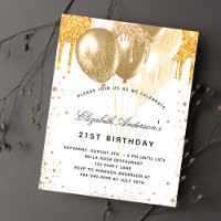 Birthday white gold balloons budget invitation