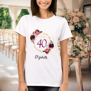 Birthday white gold burgundy florals T-Shirt