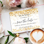 Birthday white gold elegant Save The Date Announcement Postcard<br><div class="desc">A girly and trendy Save the Date card for a 30th (or any age)  birthday party. A stylish white background decorated with faux gold sparkles. The text: Save the Date is written with a large trendy hand lettered style script.</div>