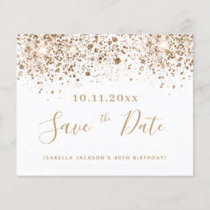 Birthday white gold glitter budget save the date flyer