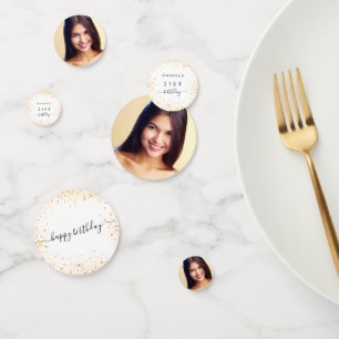 Birthday white gold glitter dust photo name confetti