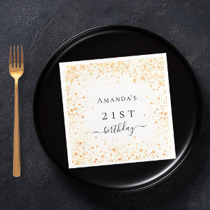 Birthday white gold glitter dust photo name napkin