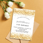 Birthday white gold glitter elegant invitation<br><div class="desc">For an elegant 40th ( or any age) birthday party.  A chic white background. Decorated with faux gold glitter,  sparkles.  Personalise and add a name,  age and party details. The name is written with a hand lettered style script</div>